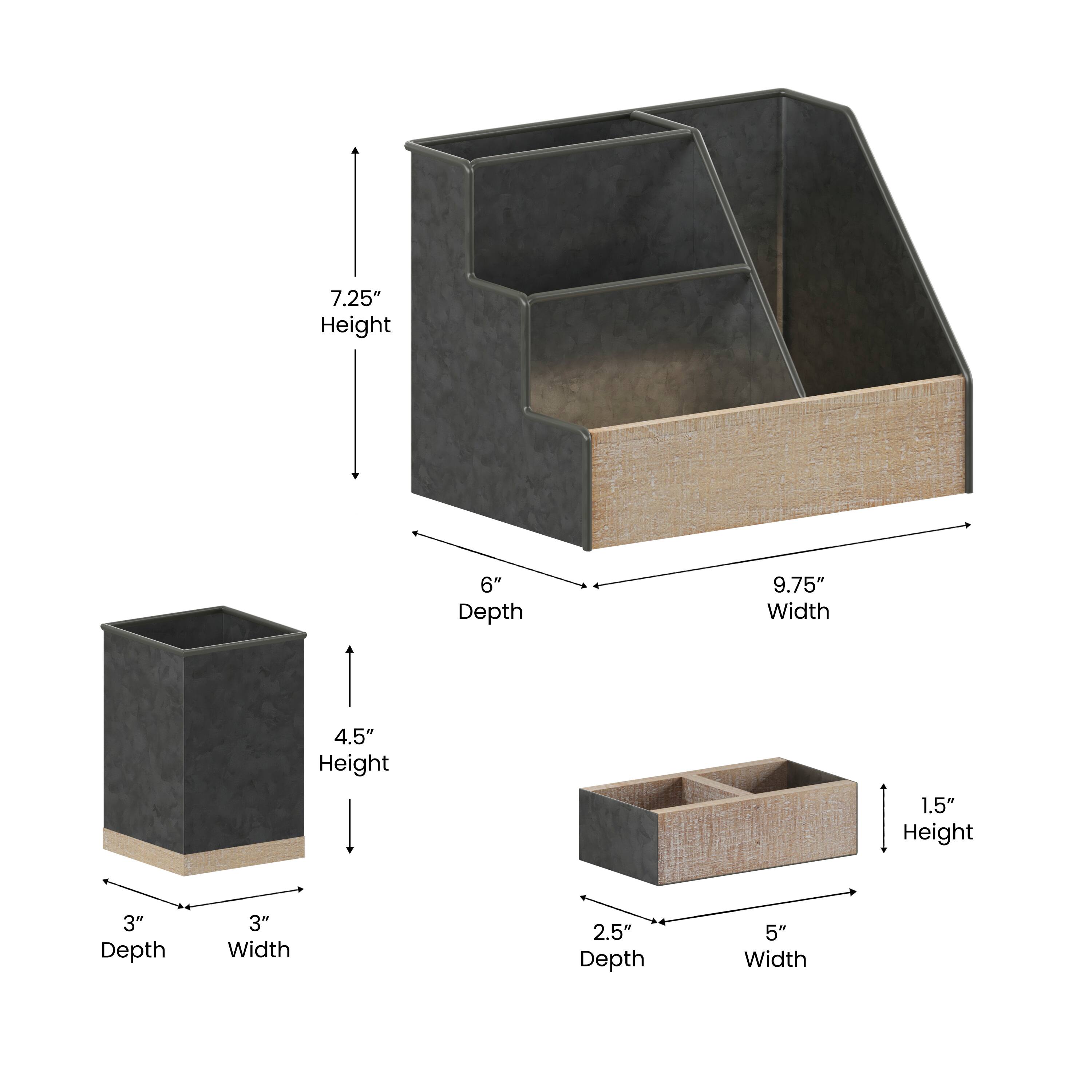 7.25" Height  
6" Depth  
9.75" Width  

4.5" Height  
3" Depth  
3" Width  

1.5" Height  
2.5" Depth  
5" Width