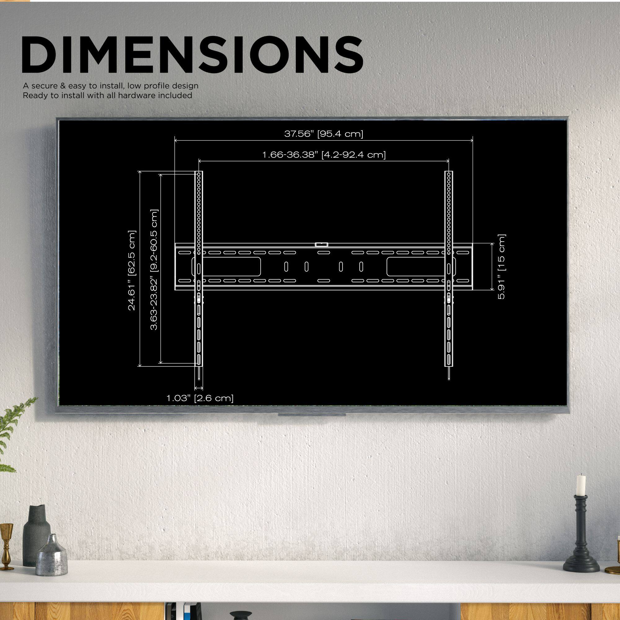 DIMENSIONS

A secure & easy to install, low profile design  
Ready to install with all hardware included

- 37.56" [95.4 cm]
- 1.66-36.38" [4.2-92.4 cm]
- 24.61" [62.5 cm]
- 5.91" [15 cm]
- 1.03" [2.6 cm]