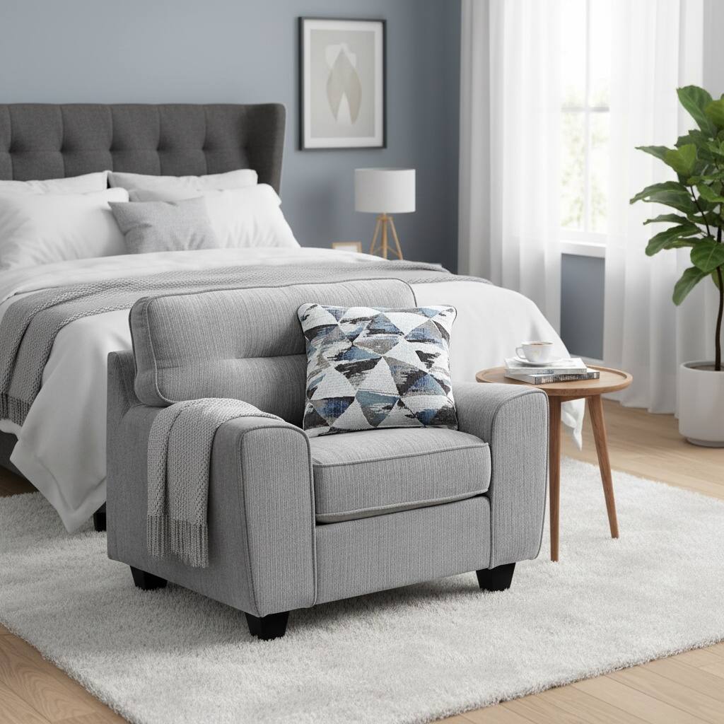 Left. Forest'nSky - Durable Chenille Fabric Accent Chair with Decorative Pillow, Modern Living Room Armchair with Plush Cushion,Gray - Gray.