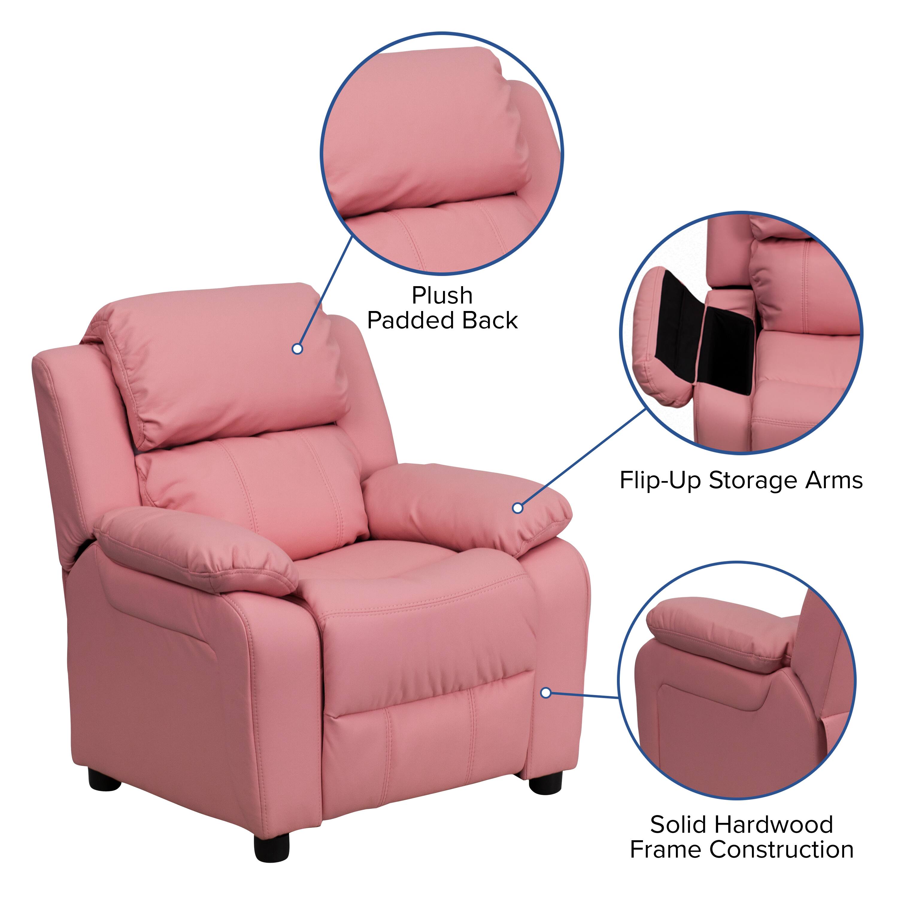 Plush Padded Back, Flip-Up Storage Arms, Solid Hardwood Frame Construction