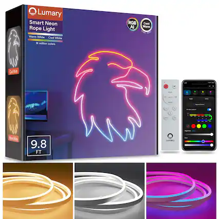 Lumary Smart Neon Rope Light Warm White Cool White 16 million colors RGB AI Cool Warm 27B A Cool Warm 9.8 FT