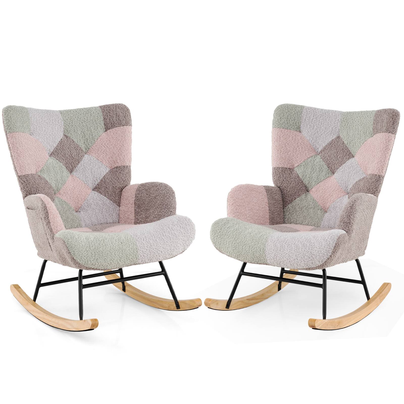 Left. WELLFOR - Nursery Rocking Chair with Ergonomic Armrests and High Backrest for Living Room - Colorful.