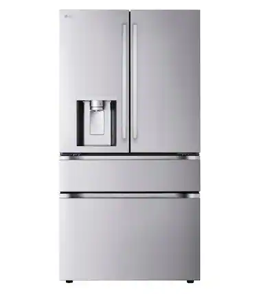 Front. LG - 36-in Wide Standard-Depth MAX 28.6 Cu. Ft. 4-Door French Door Smart Refrigerator with Full Convert Drawer - PrintProof Stainless Steel.