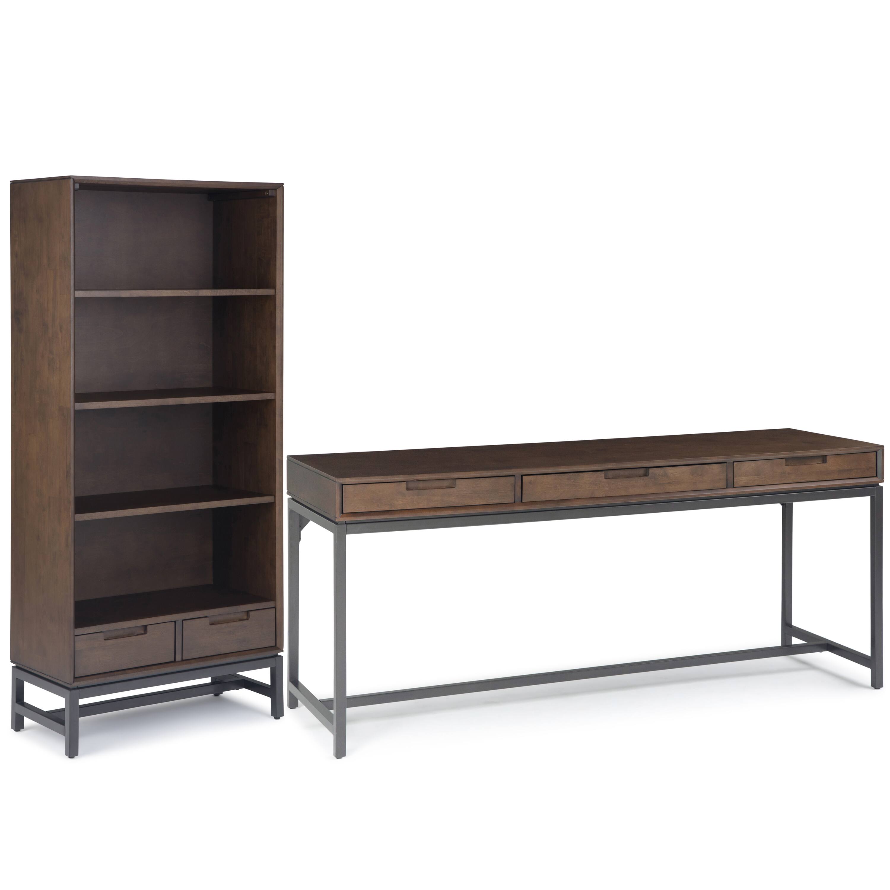 Front. Simpli Home - Banting 72 inch Desk and 30 inch Bookcase - Walnut Brown.