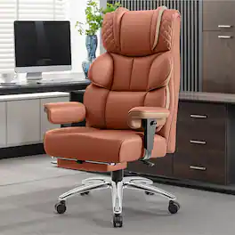 KERDOM - Large PU Leather Office Desk Chair Gaming Chair with Footrest, Wide Seat Ergonomic Comfy Executive High Back Reclining - Brown