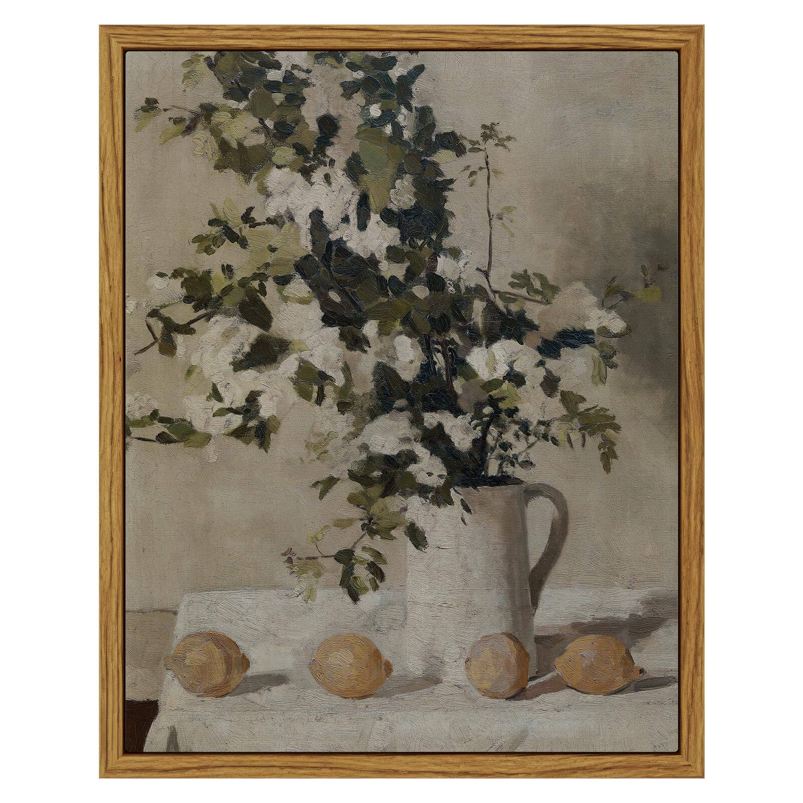 Hirose Alice - VIYYIEA Framed Canvas Wall Art Vintage Christmas Decor Living Room Botanical Fir Pine Tree Winter Decor for - Flowers and Lemons 10"L x 8"W