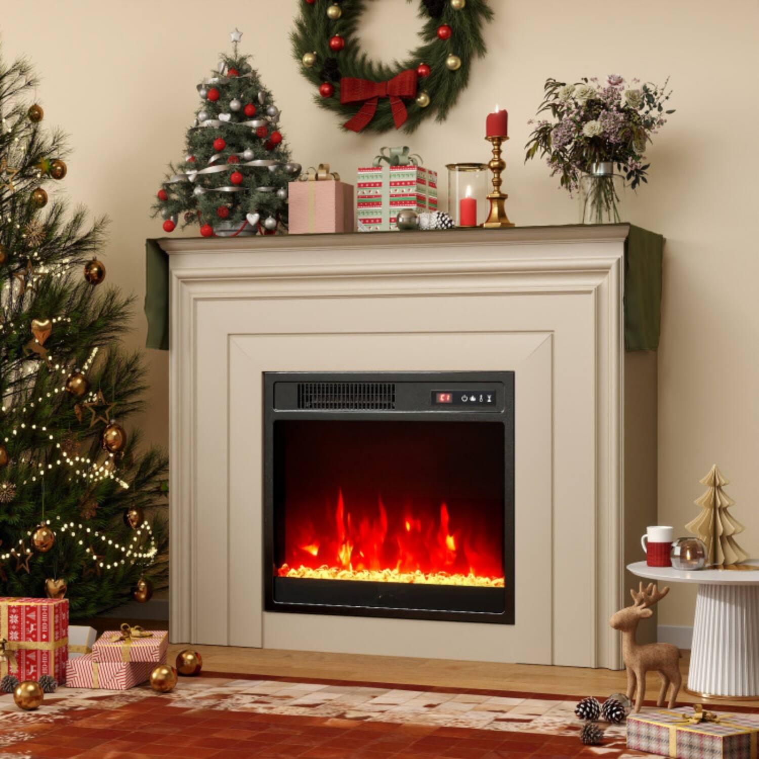 Angle. LUCKY ONE - 18 Inch Freestanding/Recessed Electric Fireplace Insert with 3 Flame Colors - Black.