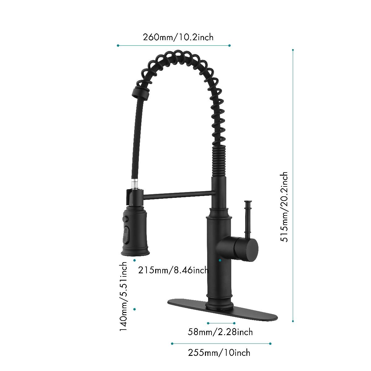 260mm/10.2inch  
215mm/8.46inch  
140mm/5.51inch  
58mm/2.28inch  
255mm/10inch  
515mm/20.2inch