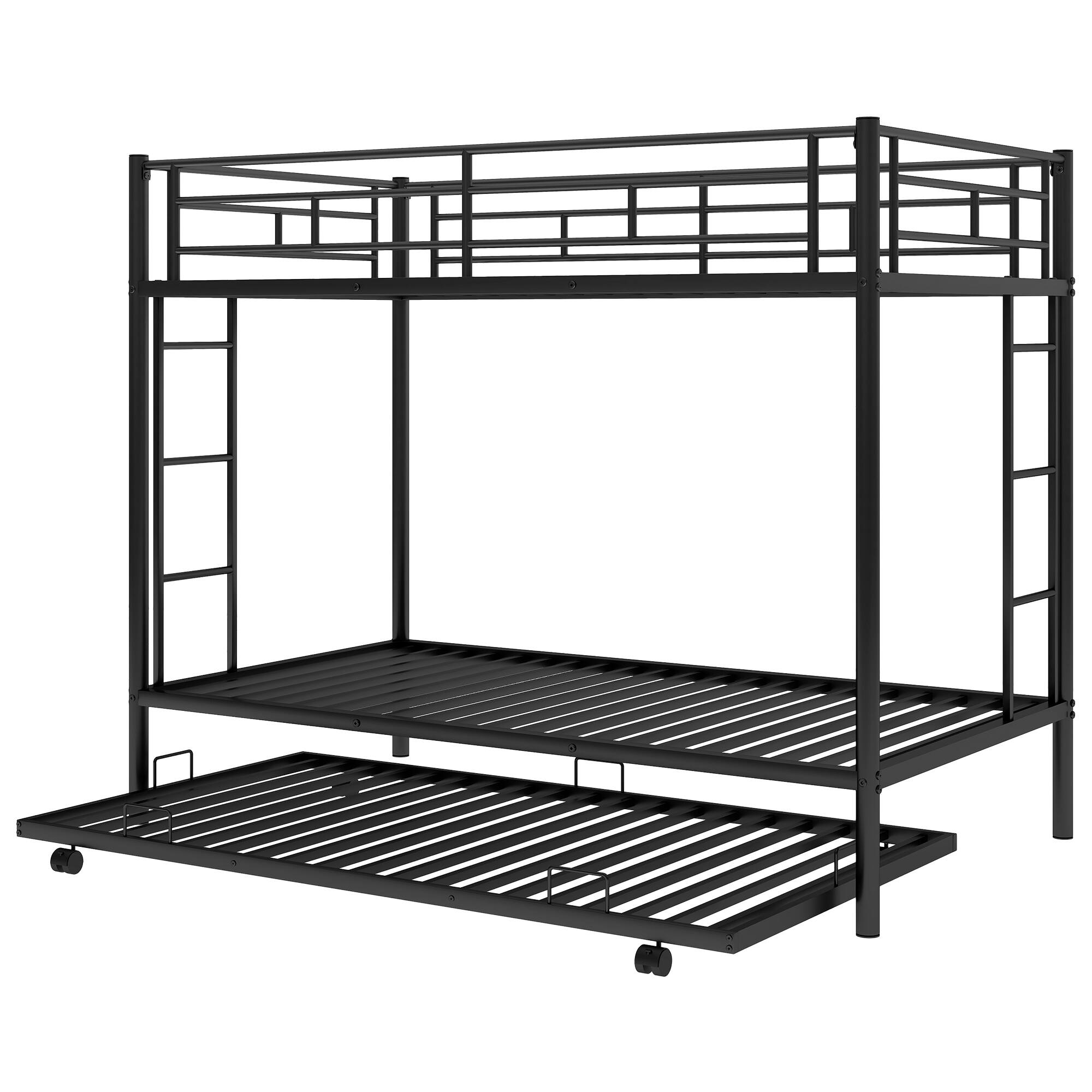 Alt View 2. GOODSILO - Twin over Twin Bunk Bed with Trundle - Black.
