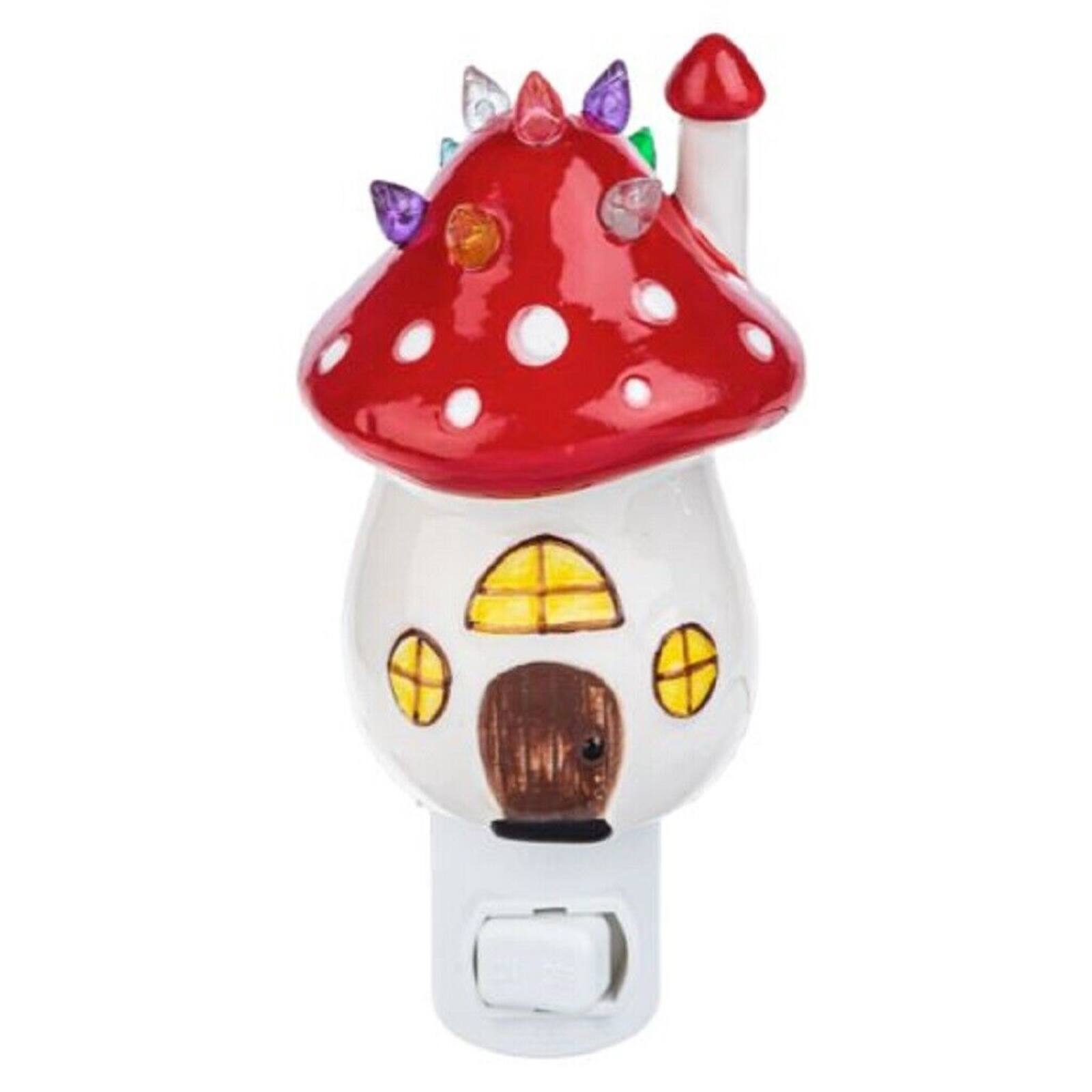 Angle. Ganz - Ganz Christmas Red Toad Stool Mushroom House Ceramic Plug in Night Light 5 Inch - Red.