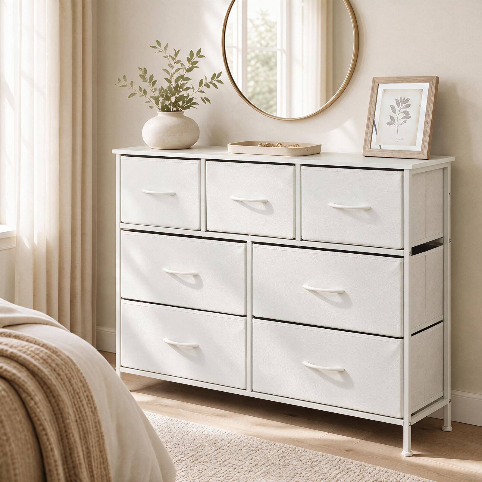 Alt View 1. Costway - Costway 7-Drawer Wide Dresser with 2-Sized Folding Fabric Drawers & 2 Anti-tipping Kits - White.