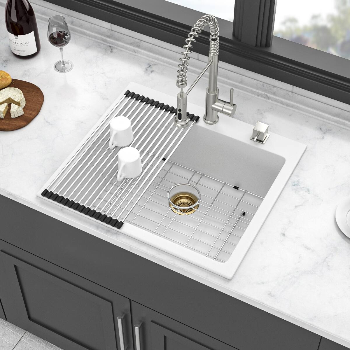 Ropilly Quartz Kitchen Sink 25 x 22 Granite Composite Drop In Single ...