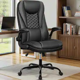 Brick Attic - 330lbs Ergonomic Leather Office Chair with Headrest and Adjustable Armrests , 135° Swivel Desk Chair Height Adjustable - Black