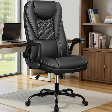 Front. Brick Attic - 330lbs Ergonomic Leather Office Chair with Headrest and Adjustable Armrests , 135° Swivel Desk Chair Height Adjustable - Black.