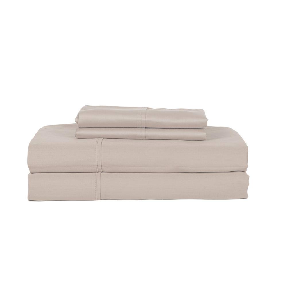 Front. Castle Hill London - Castle Hill London 410 Thread Count Cotton Sateen Sheet Set Deep Pocket - Queen, Ash - Ash.