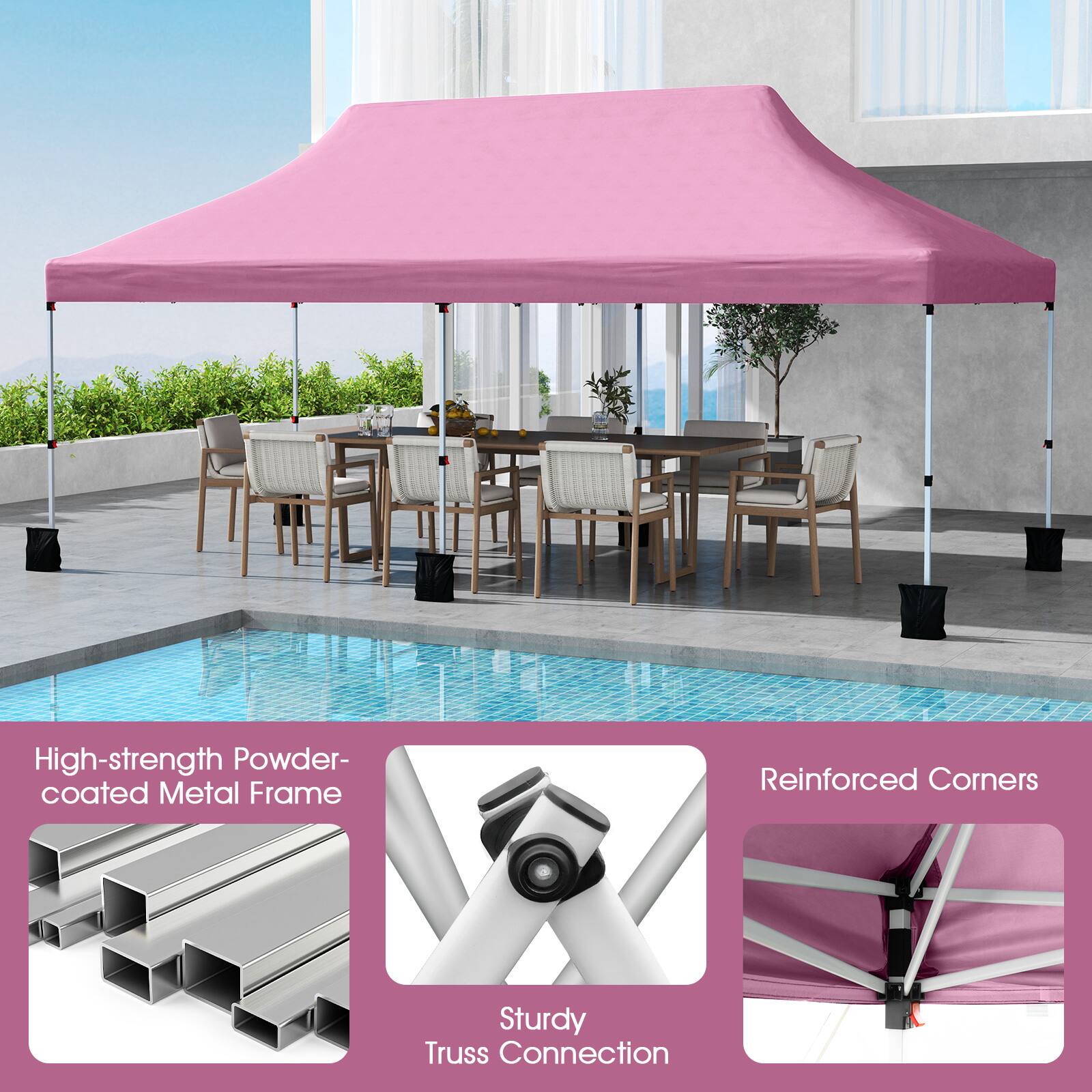 High-strength Powder-coated Metal Frame, Reinforced Corners, Sturdy Truss Connection