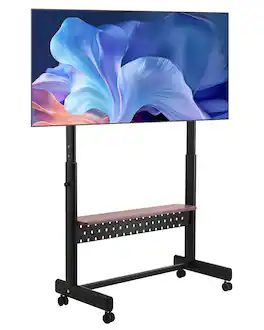 VEVOR - Rolling TV Stand, Mobile TV Cart for 55-100 Inch Screens, Height Adjustable Portable Monitor Stand with Tray - Black