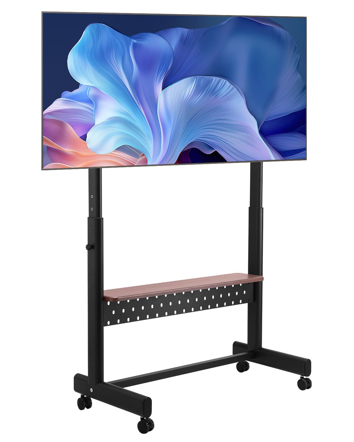 Front. VEVOR - Rolling TV Stand, Mobile TV Cart for 55-100 Inch Screens, Height Adjustable Portable Monitor Stand with Tray - Black.