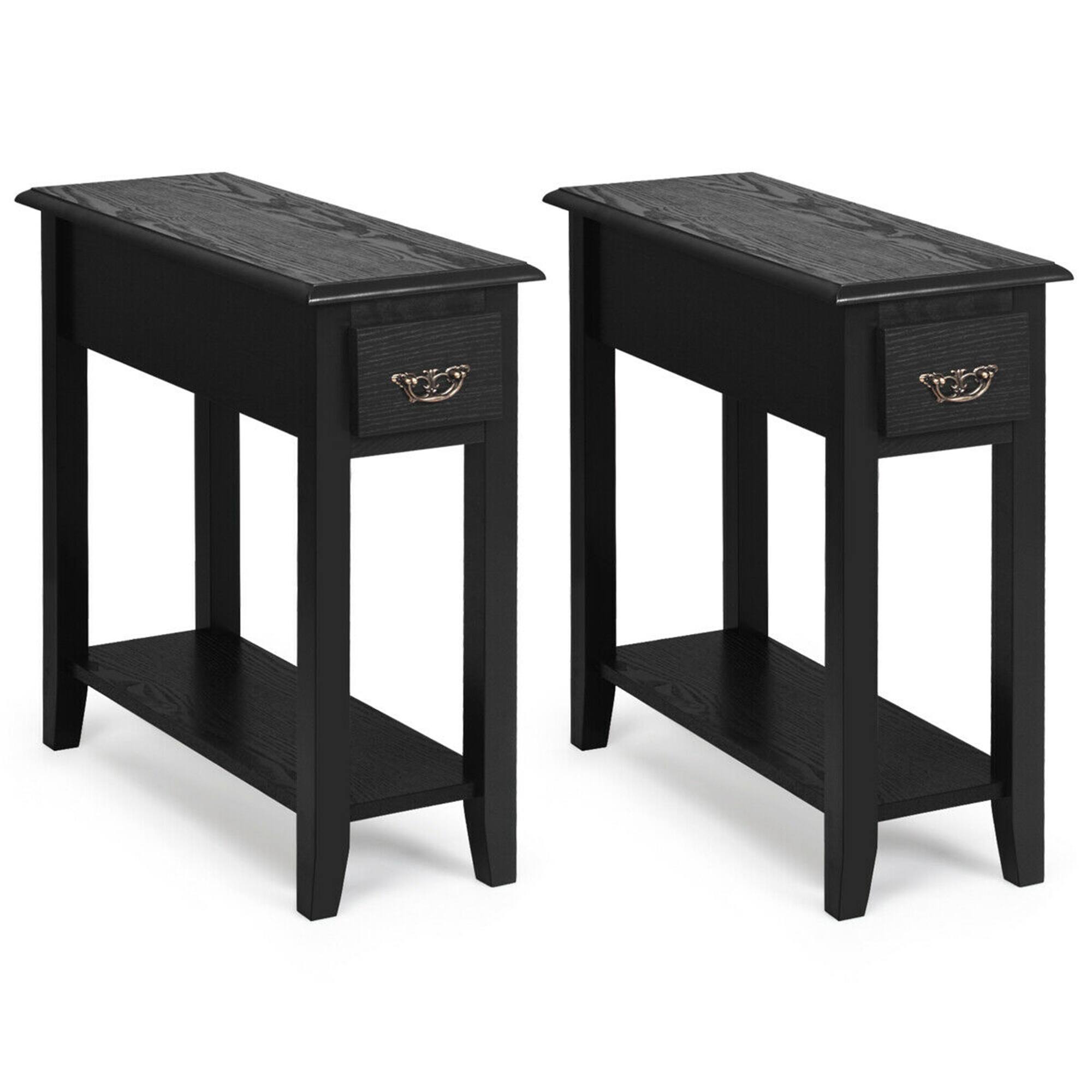 Alt View 5. Gymax - Gymax Set of 2 Nightstand 2 Tier End Bedside Sofa Side Table w/Drawer &Shelf Black - Black.