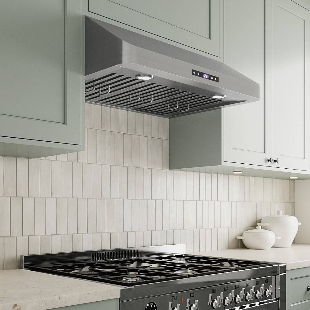 Back. Streamline - 30 in. Merlara Convertible Undermount 406 CFM Range Hood, Baffle Filters, Touchpad Control, LED Lights - Brushed Stainless Steel.