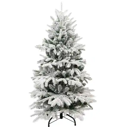 Front. Forest'nSky - 8 ft. Pre-Lit LED Flocked Artificial Christmas Tree with 2679 Tips and Metal Stand - Green, White.