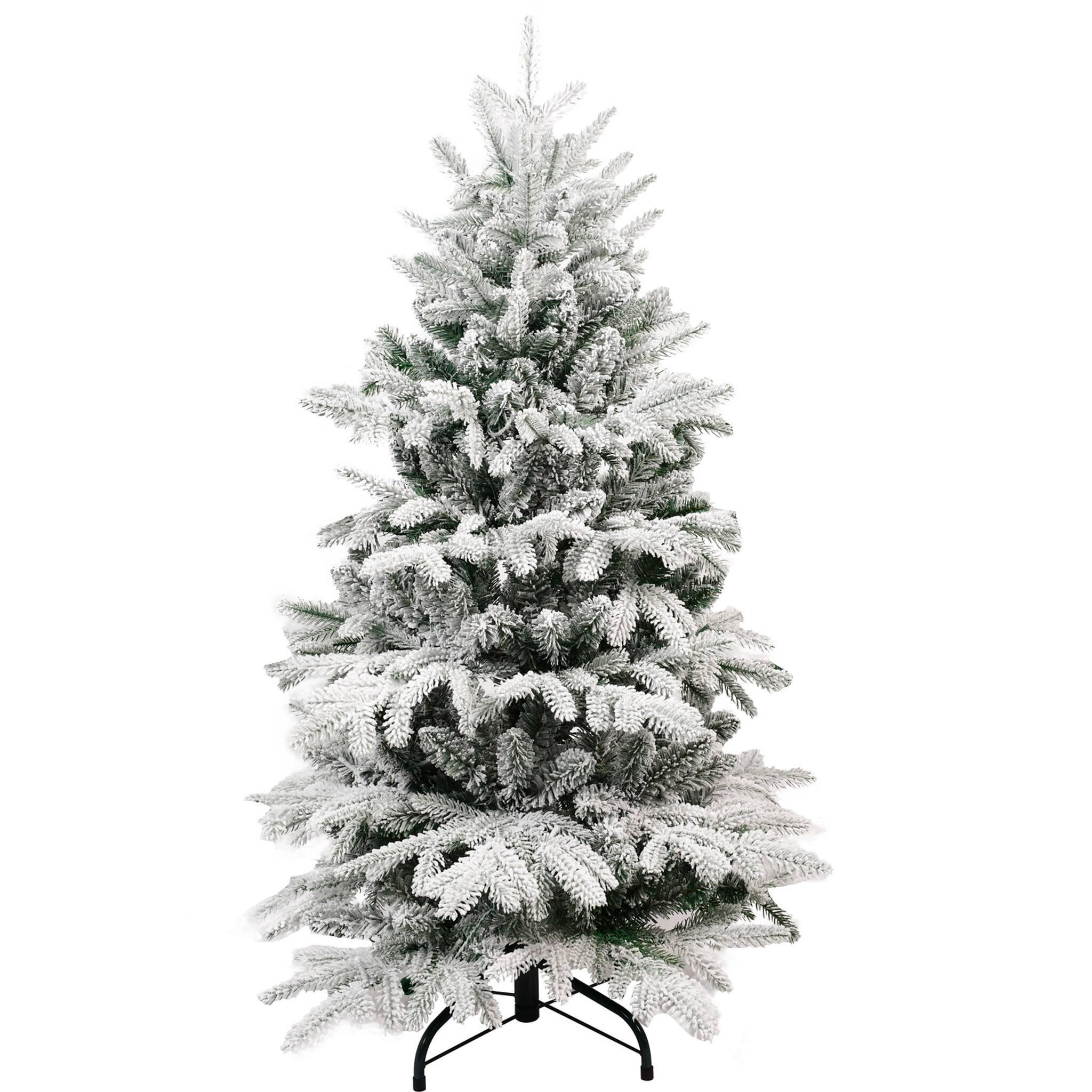 Front. Forest'nSky - 8 ft. Pre-Lit LED Flocked Artificial Christmas Tree with 2679 Tips and Metal Stand - Green, White.
