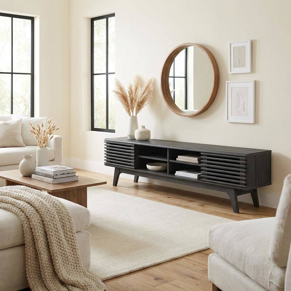 Left. FurniFact - Gray wood entertainment center with spacious TV stand and sleek design - Gray.