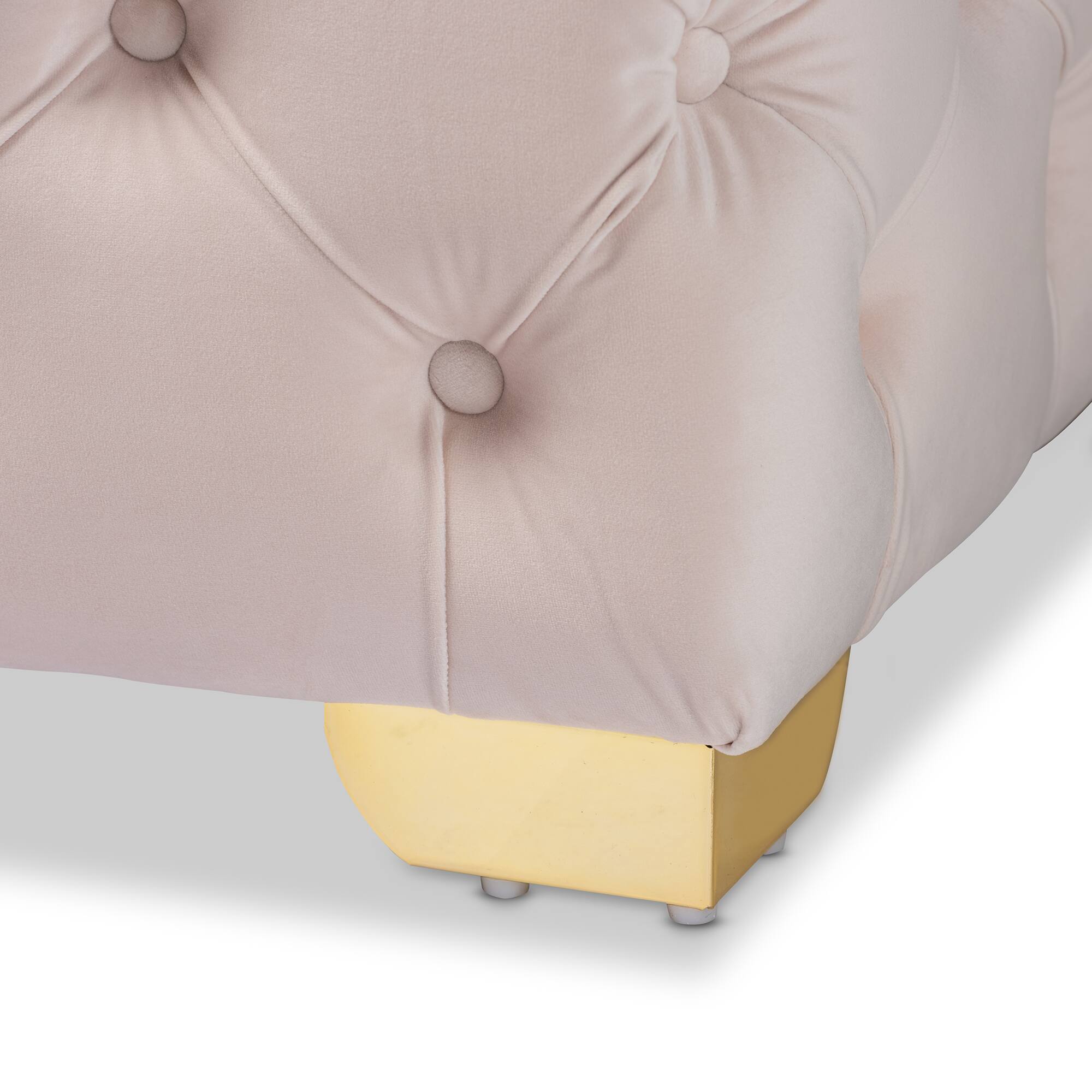 Alt View 1. Baxton Studio - Avara Glam and Luxe Velvet Fabric Upholstered Gold Finished Button Tufted Bench Ottoman - Light Beige/Gold.
