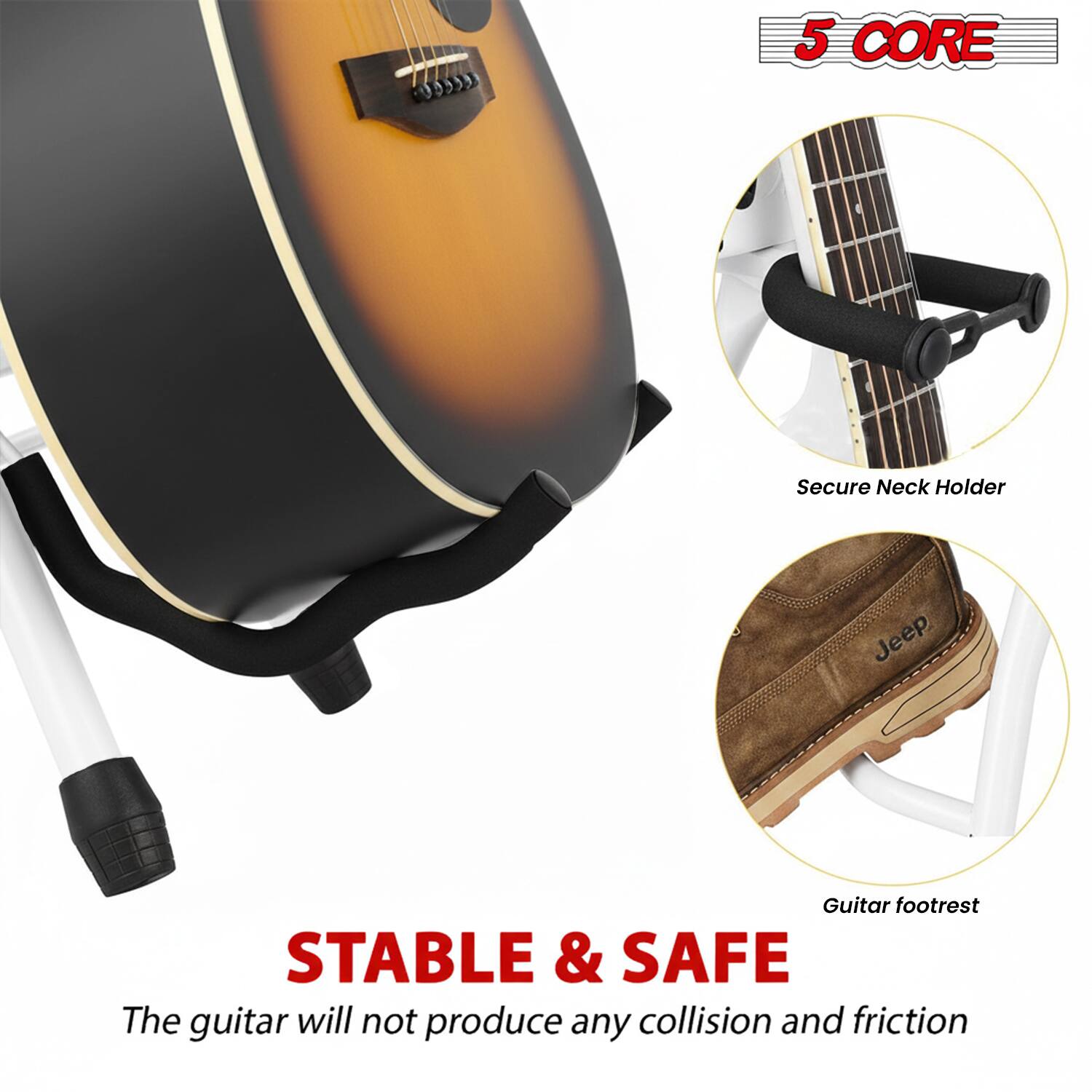 5 CORE Secure Neck Holder Jeep Guitar footrest

STABLE & SAFE

The guitar will not produce any collision and friction