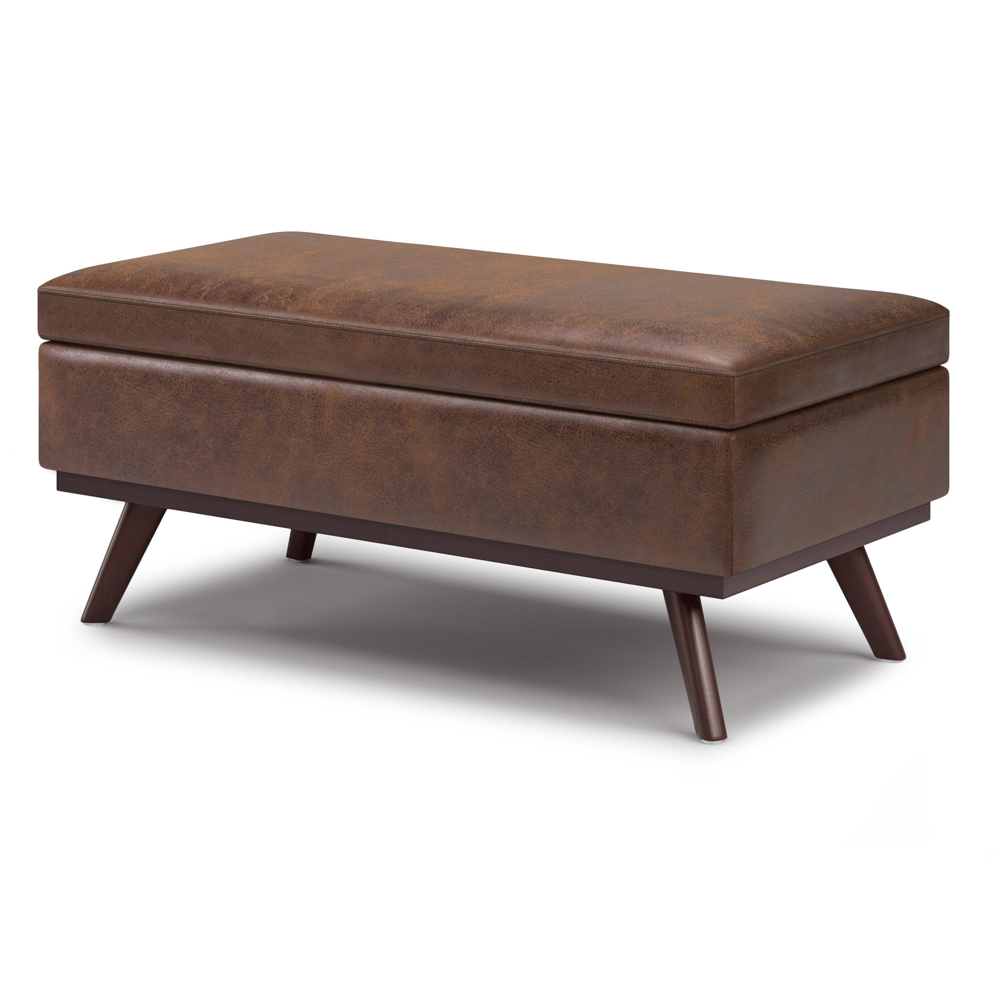 Left. Simpli Home - Owen Lift Top Large Coffee Table Storage Ottoman - Distressed Chestnut Brown.