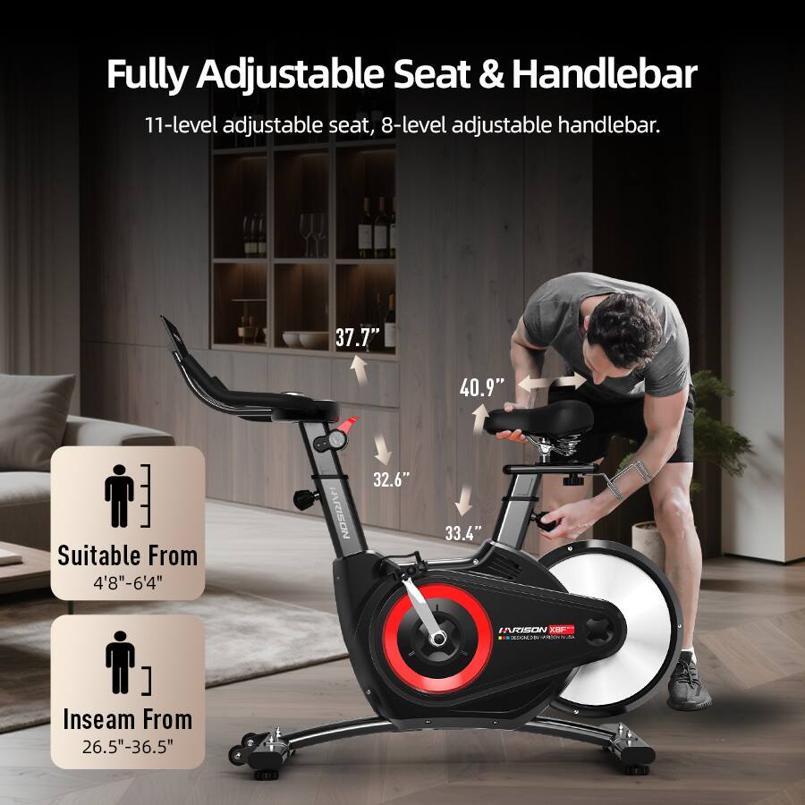 Fully Adjustable Seat & Handlebar

11-level adjustable seat, 8-level adjustable handlebar.

Suitable From 4'8"-6'4"

Inseam From 26.5"-36.5"

37.7" 40.9" 32.6" 33.4"
