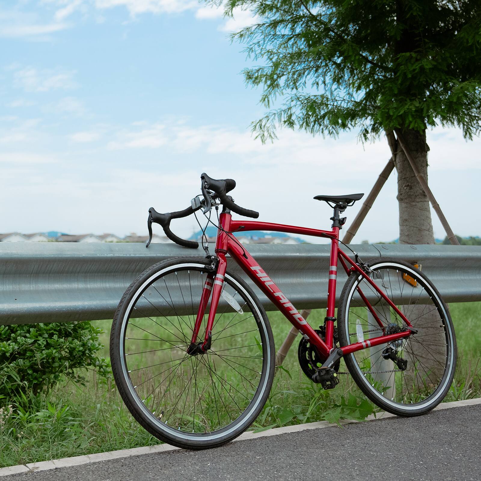 Alt View 4. HILAND - HILAND 700C Road Bike 14-Speed Aluminum Alloy Frame Road Bicycle for Men Women, Racing Bike for Adult Medium Frame Red - Red.