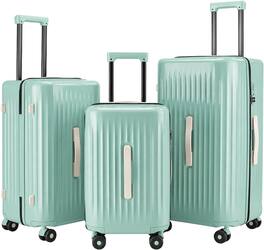 Quick Deer - 3 Piece Hardside Luggage Set with TSA Lock, PC Spinner Suitcase Set with 360° Wheels, Back to School & Travel Bags - Cyan
