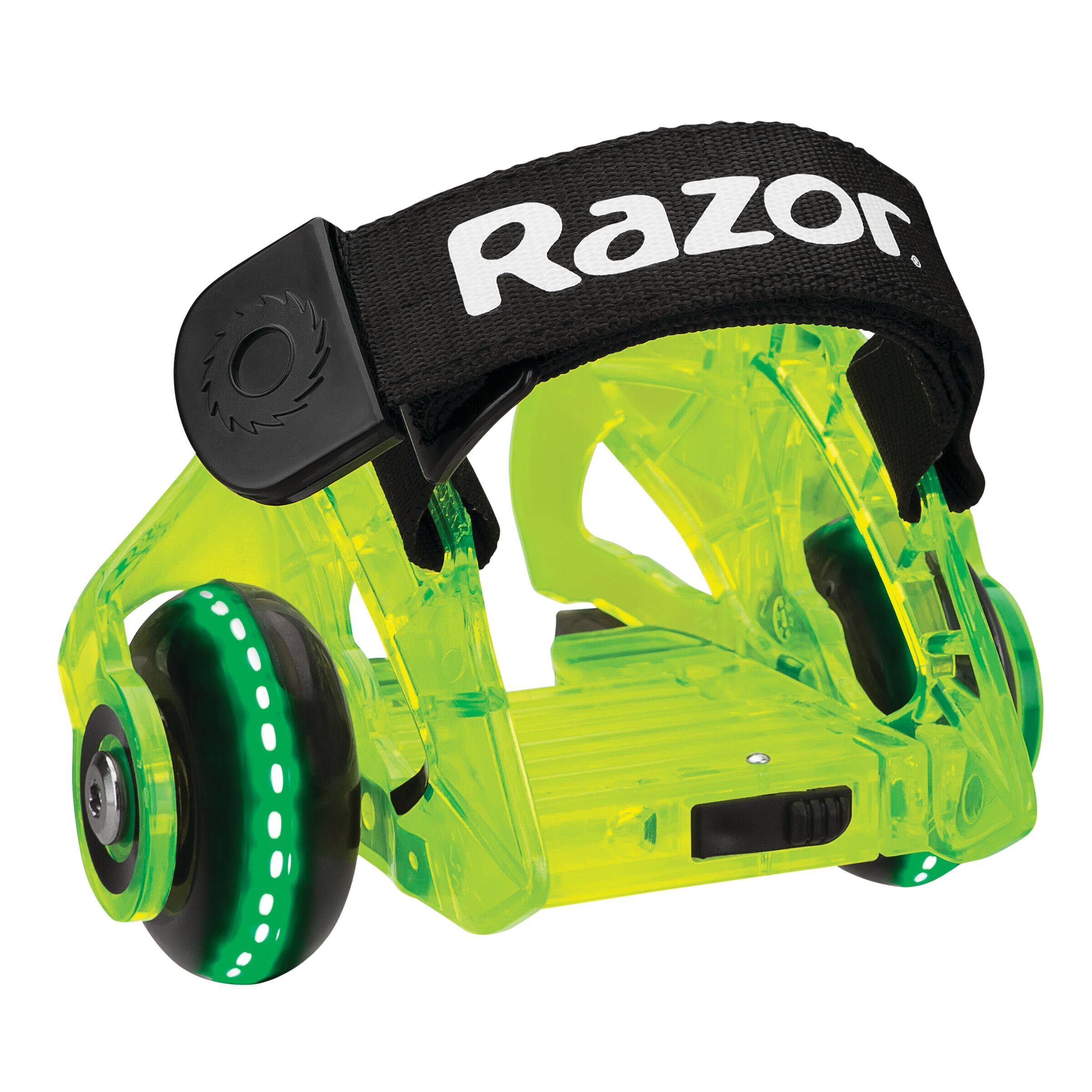 Alt View 1. Razor - Jetts DLX Heel Wheels – Glowing LED Wheels, Translucent Polycarbonate Frame, Flashing Sparks, Step-In Strap-On Design - Neon Green.
