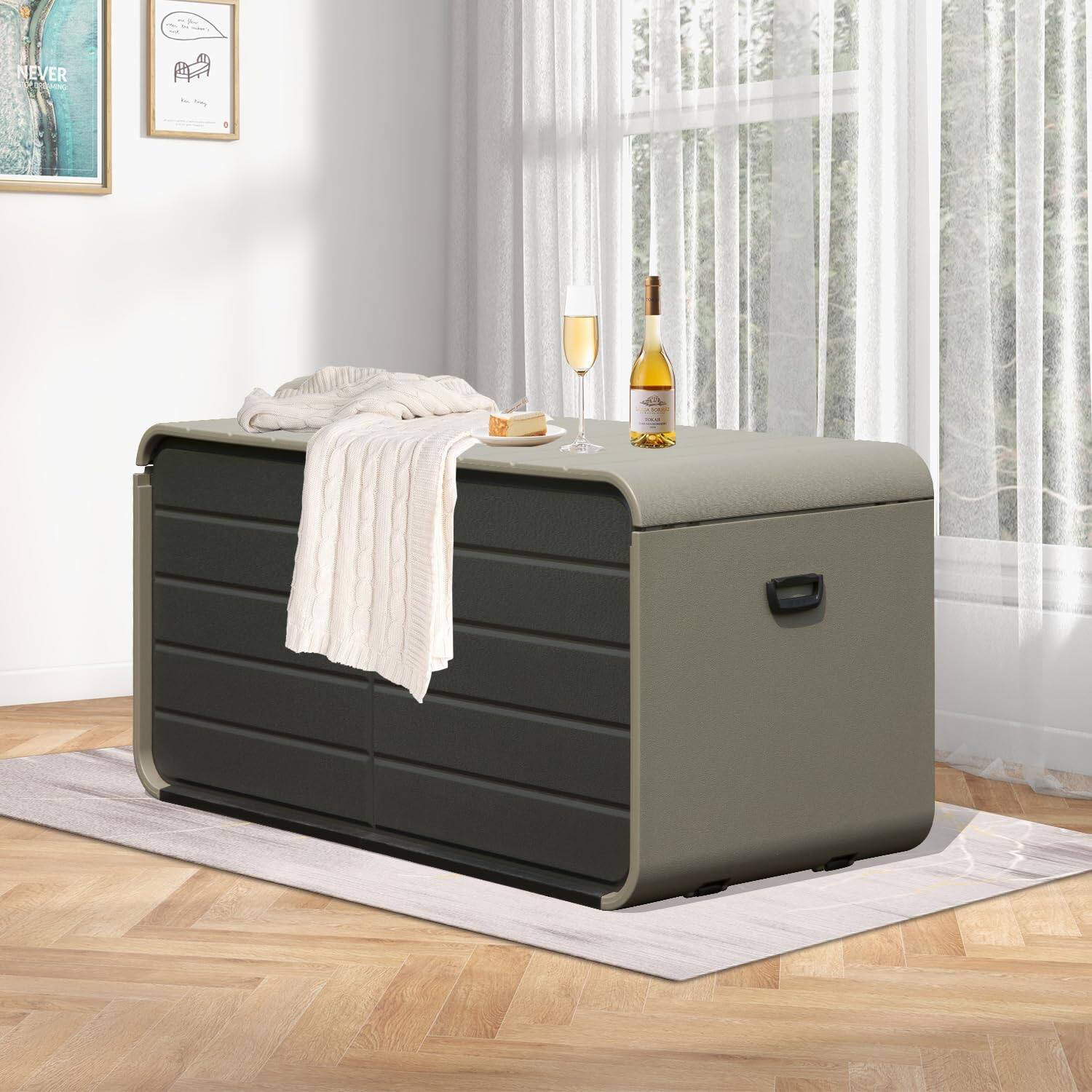 Alt View 1. HOMLUX - Plastic Deck Box Large Patio Storage Box with Lock Wheels Waterproof Lid Cushions Garden and Pool Supplies Gray - Gray.