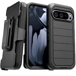 RomeTech - Defender Case for Google Pixel 10 Pro XL with Belt Clip, Kickstand, Dual-Layer - Black
