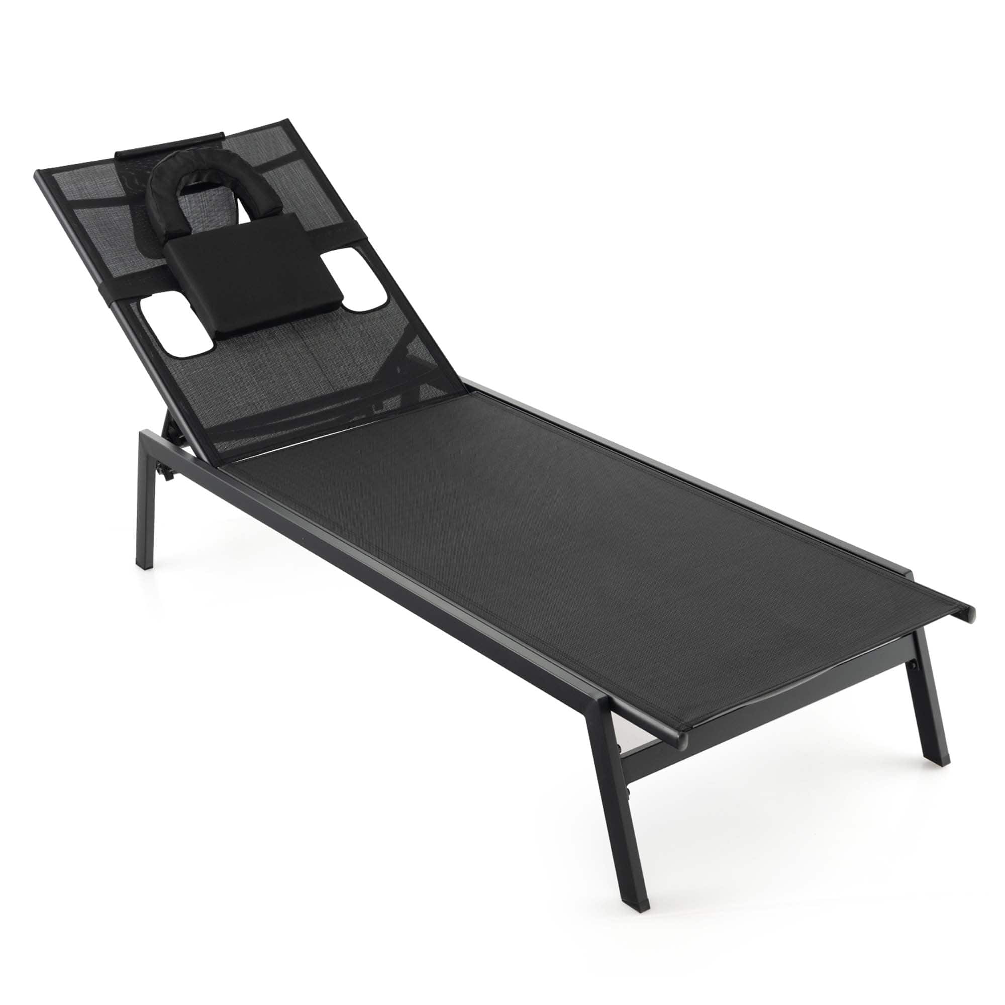 Costway - Patio Tanning Lounge Chair 5-Position Outdoor Recliner with Face Hole Poolside - Black