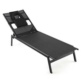 Costway - Patio Tanning Lounge Chair 5-Position Outdoor Recliner with Face Hole Poolside - Black