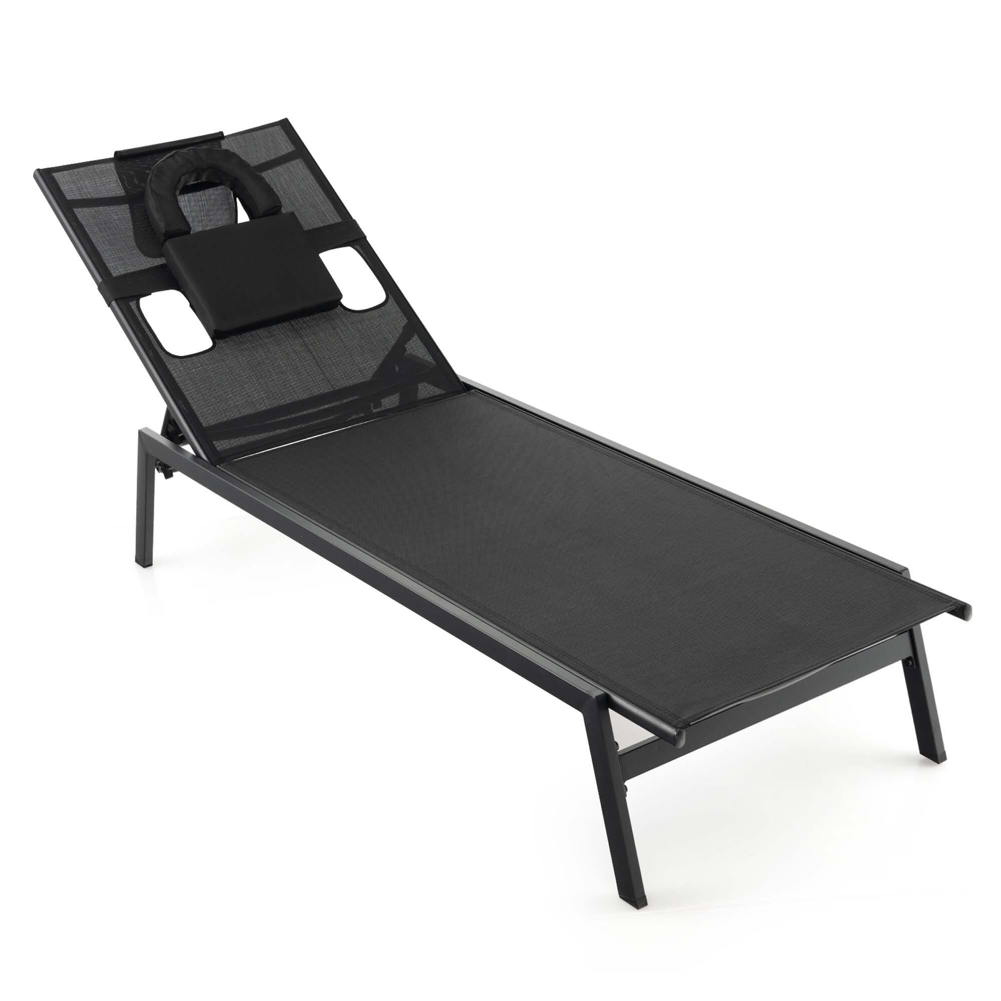 Front. Costway - Costway Patio Tanning Lounge Chair 5-Position Outdoor Recliner with Face Hole Poolside - Black.