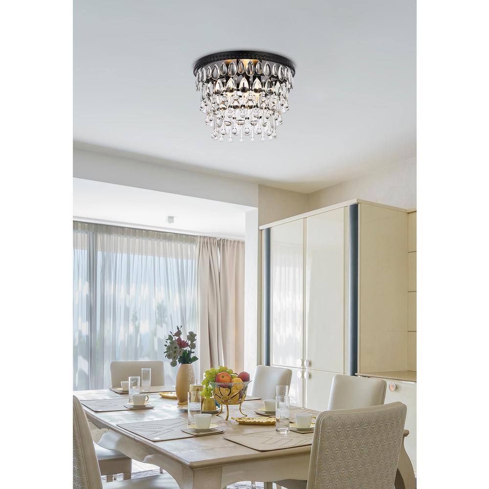 Left. Elegant Lighting - Nordic 3 lights black flush mount - Black And Clear.