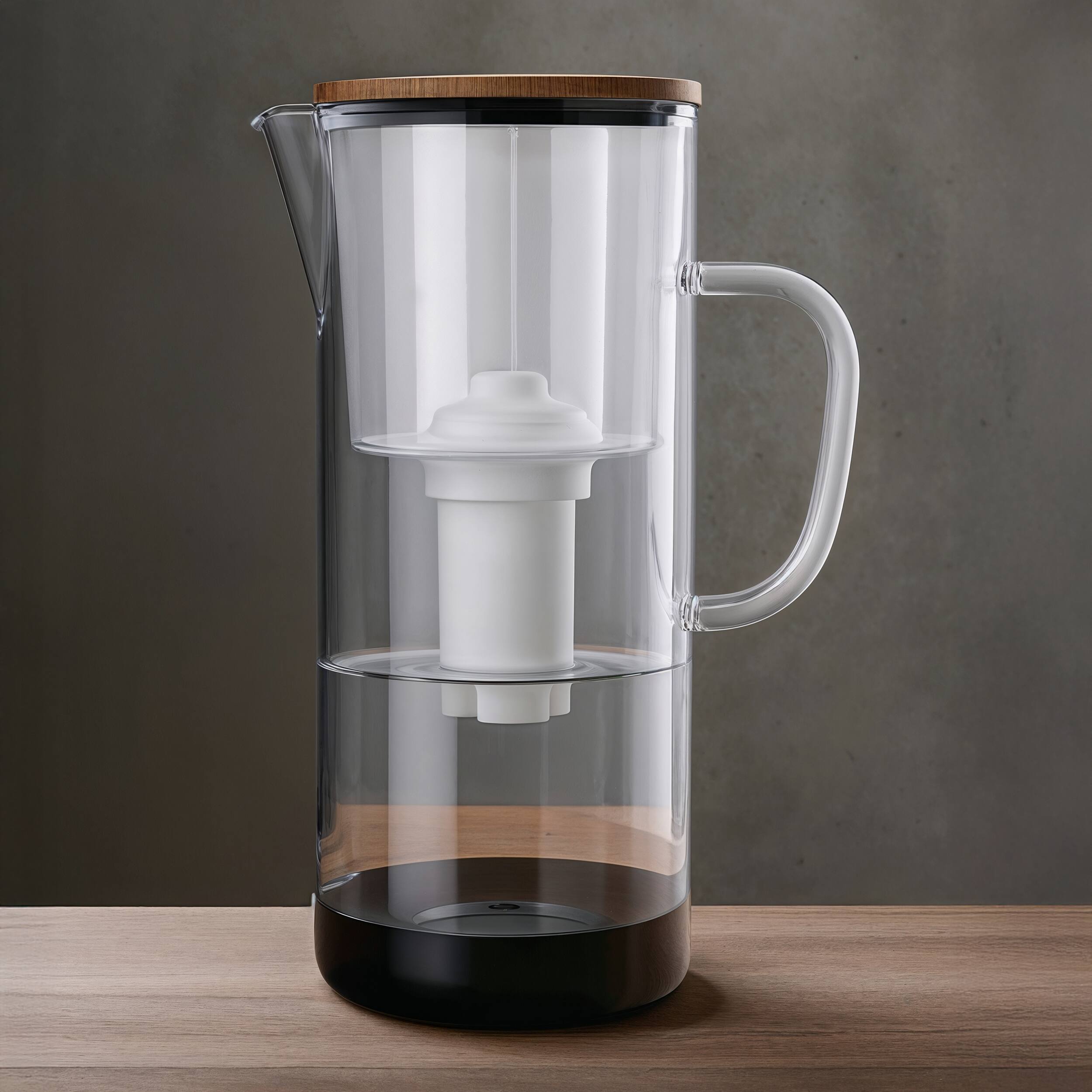 Front. FC Design - Freco 14 cup / 3.5 L Glass Water Filter Pitcher with 1 Filter, NSF42/53 Certified, Brita filter compatible, BPA Free.