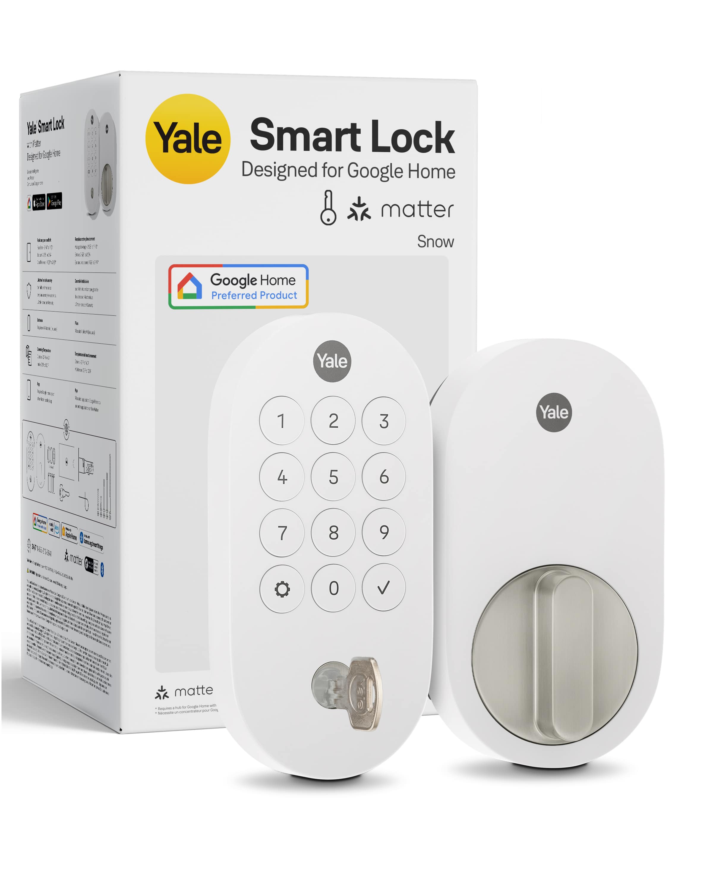 Yale - Smart Lock with Matter, Designed for Google Home; Electronic Deadbolt with Pushbutton Keypad - Snow