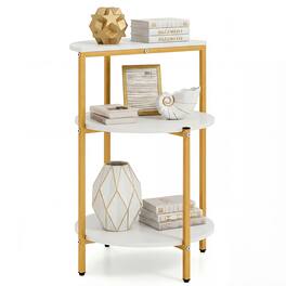 Gymax - 3-Tier Side Table Round End Table w/Storage Shelves Metal Frame for Bedroom - White