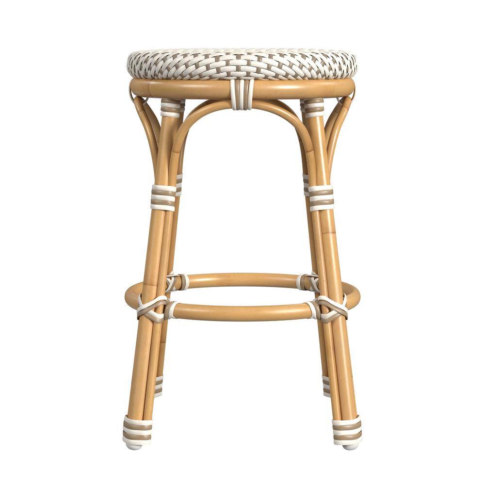 Back. Butler Specialty - Tobias 24 in. Seat Height Outdoor Rattan and Metal Backless Counter Stool - Beige And White.