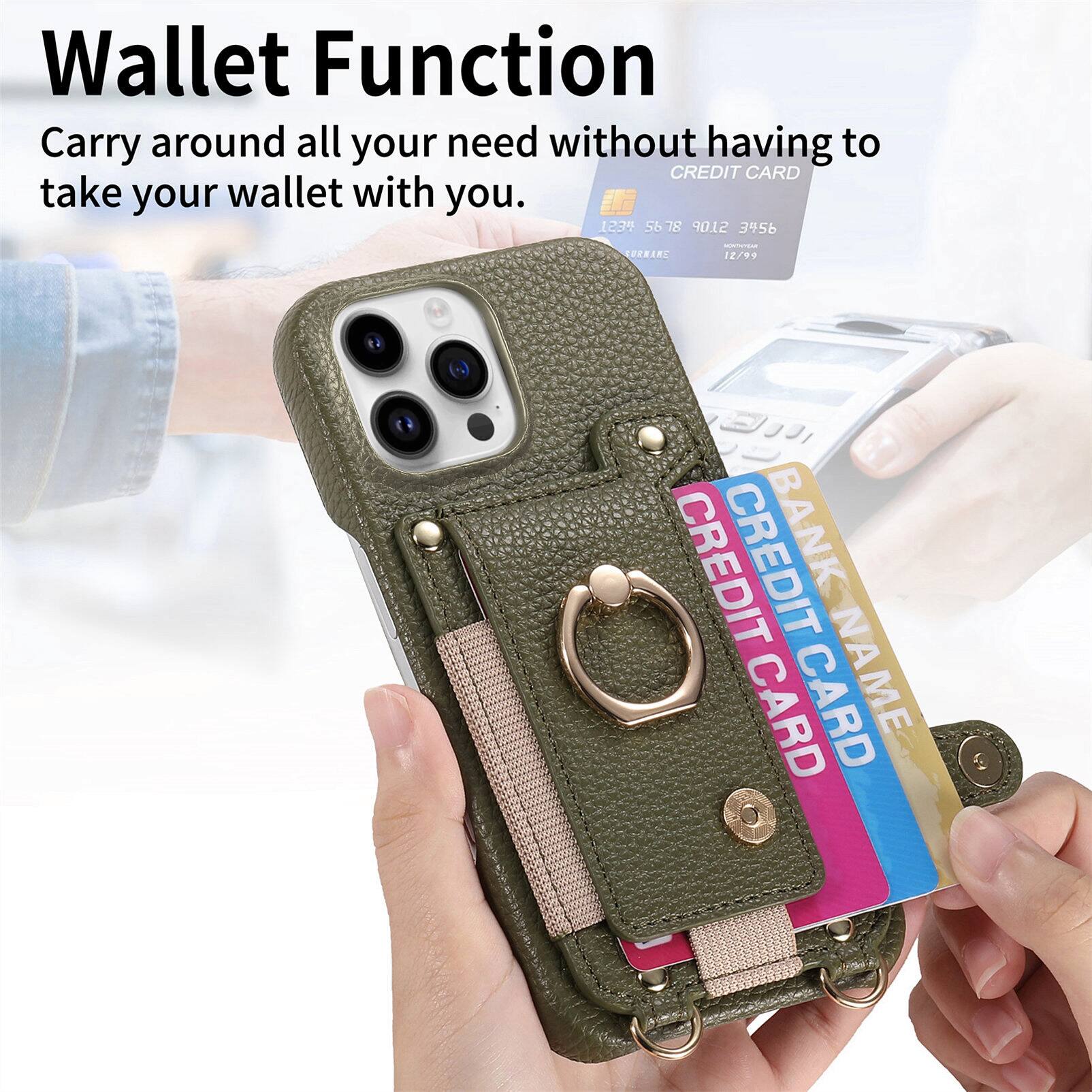 Wallet Function  
Carry around all your needs without having to take your wallet with you.  

CREDIT CARD  
1234 5678 9012 3456  
12/99  
UERARL  

CREDIT CARD  
BANK  
CREDIT CARD  
NAME