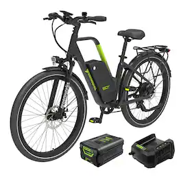 Greenworks - 60V Electric Commuter Bike for Adults, 27.5" Tires, 500W Peak Motor, with Removable Battery & Charger - Green