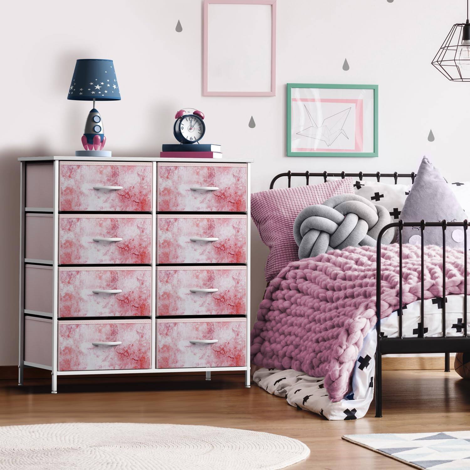 Angle. Sorbus - Sorbus 8 Drawers Dresser- Storage Unit with Steel Frame, Wood Top, Fabric Bins - for Bedroom, Closet, Office, and more - Tie dye pink.