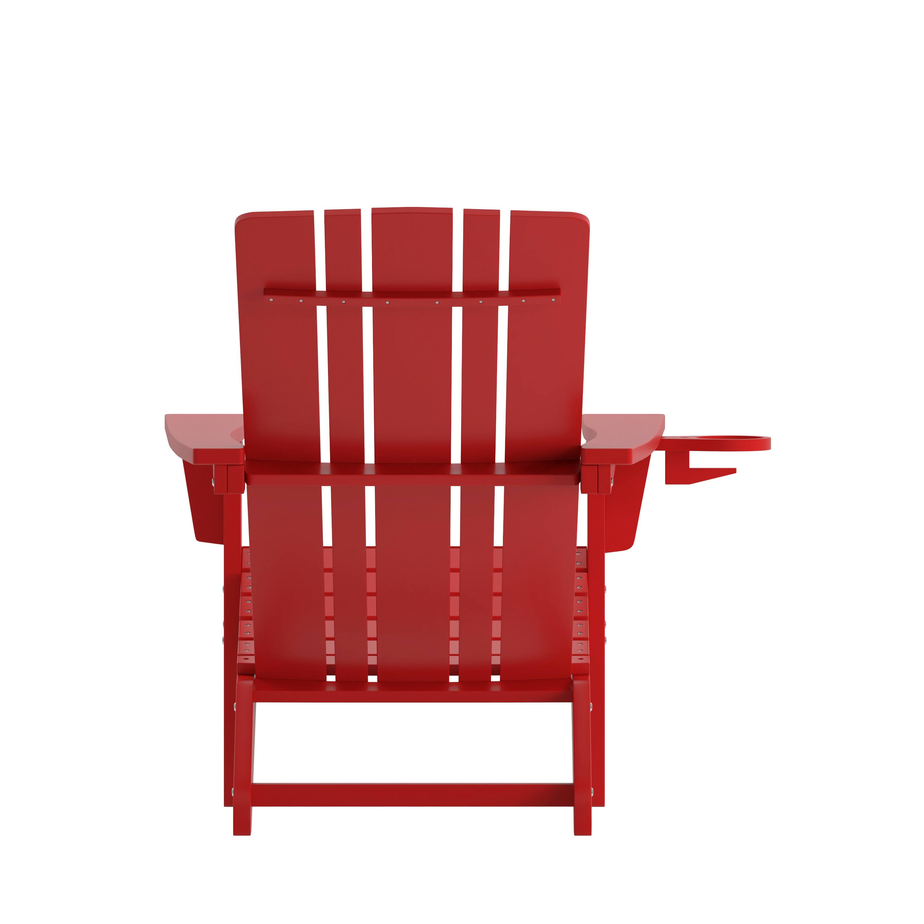 Alt View 8. Emma + Oliver - Haley Set of 4 Adirondack Chairs with Cup Holders, Weather Resistant HDPE Adirondack Chairs - Red.