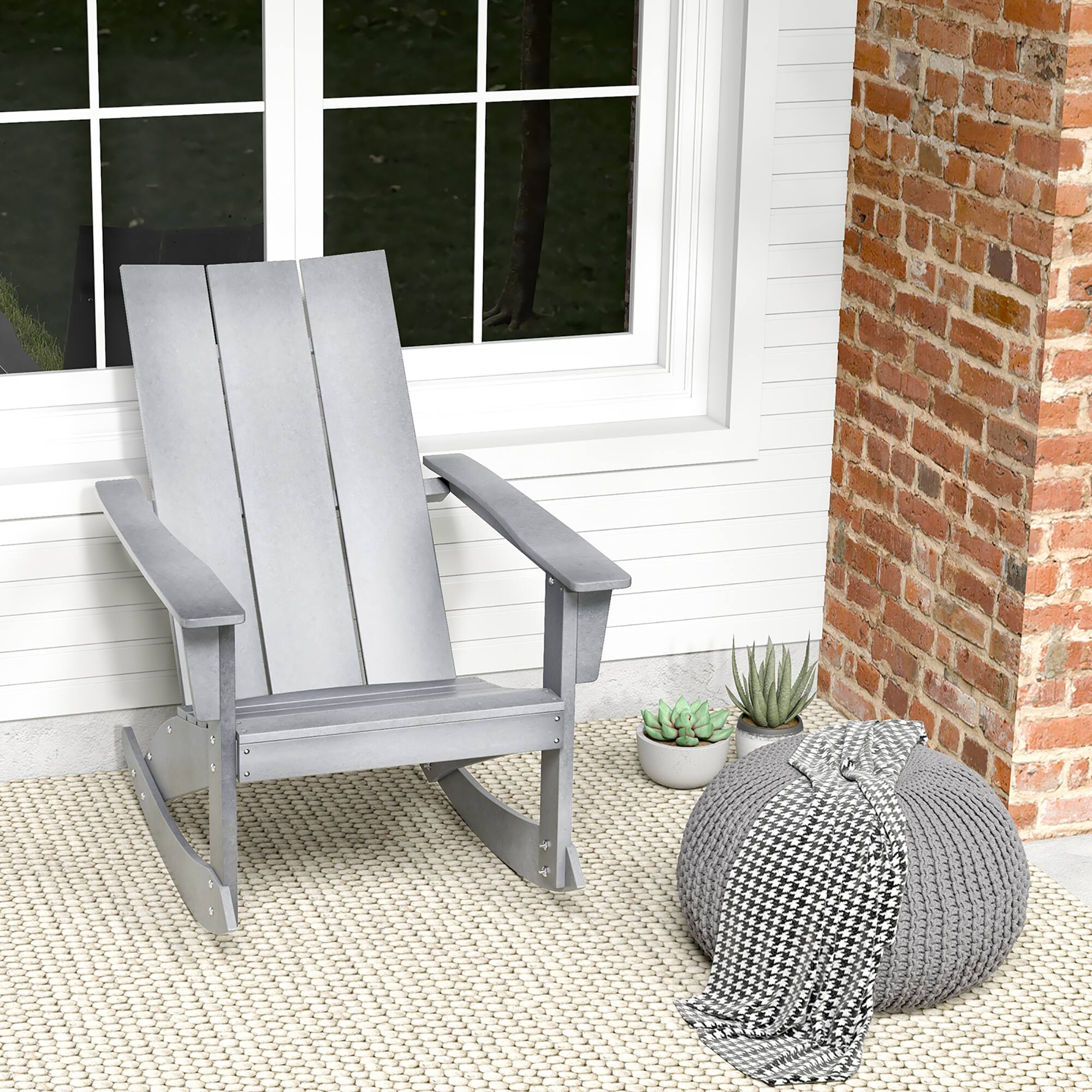 Alt View 3. Costway - Costway Patio Adirondack Rocking Chair All Weather HDPE Porch Rocker 330lbs Outdoor - Grey.
