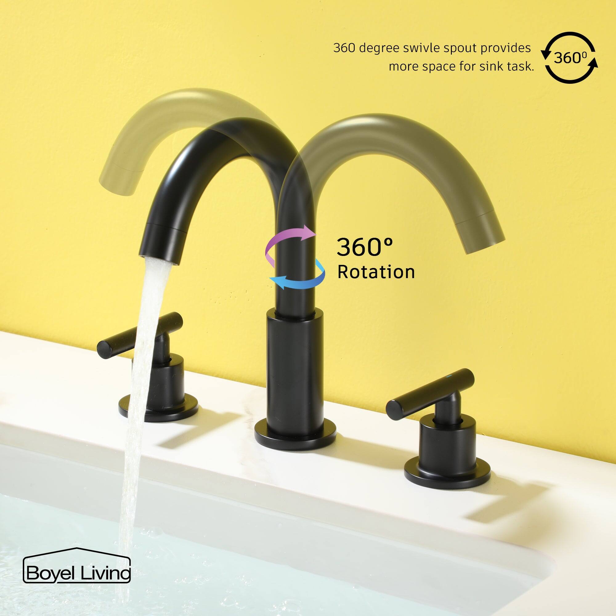 360 degree swivel spout provides more space for sink task. 360° Rotation. Boyel Living.